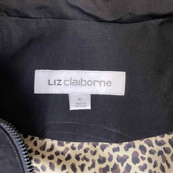 Liz Claiborne Womens Black Anorak Jacket Leopard Lining XL Drawstring Waist - Picture 3 of 12